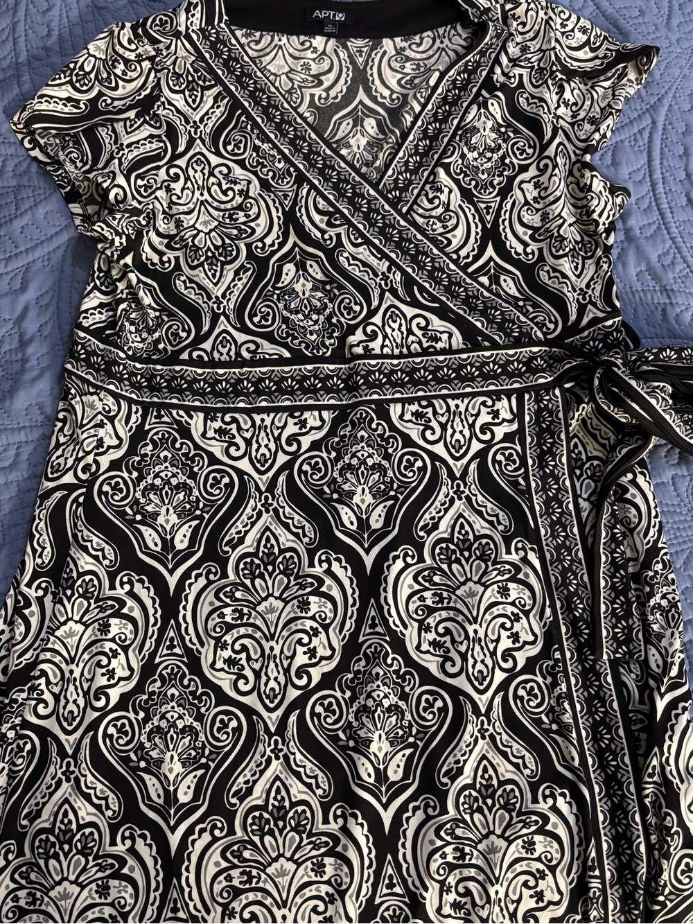 Apt. 9 Black and White Damask Wrap Midi Dress